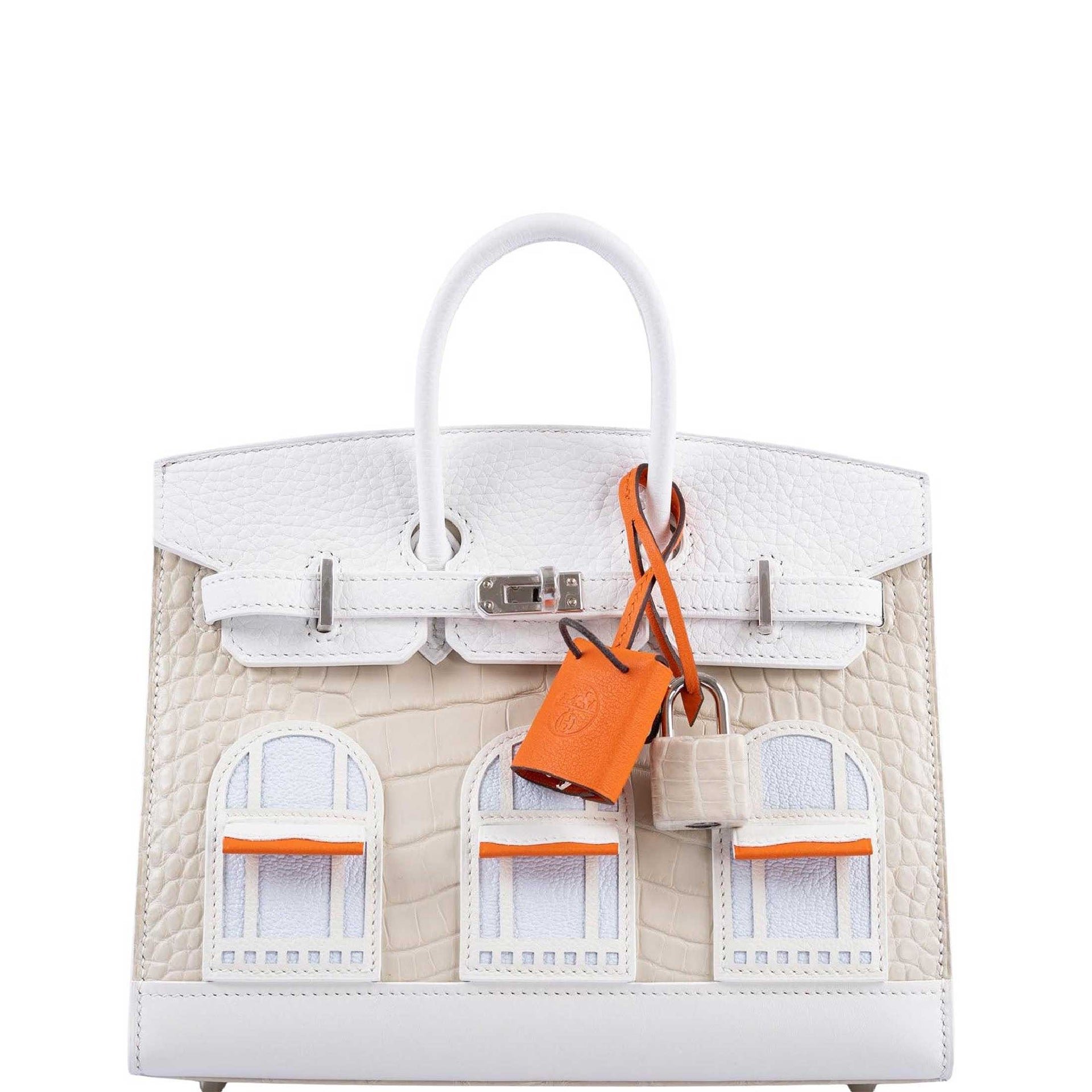 Hermes Hermès Birkin 20 Faubourg "Snow" Sellier Béton Matte Alligator &amp; White Togo Palladium Hardware