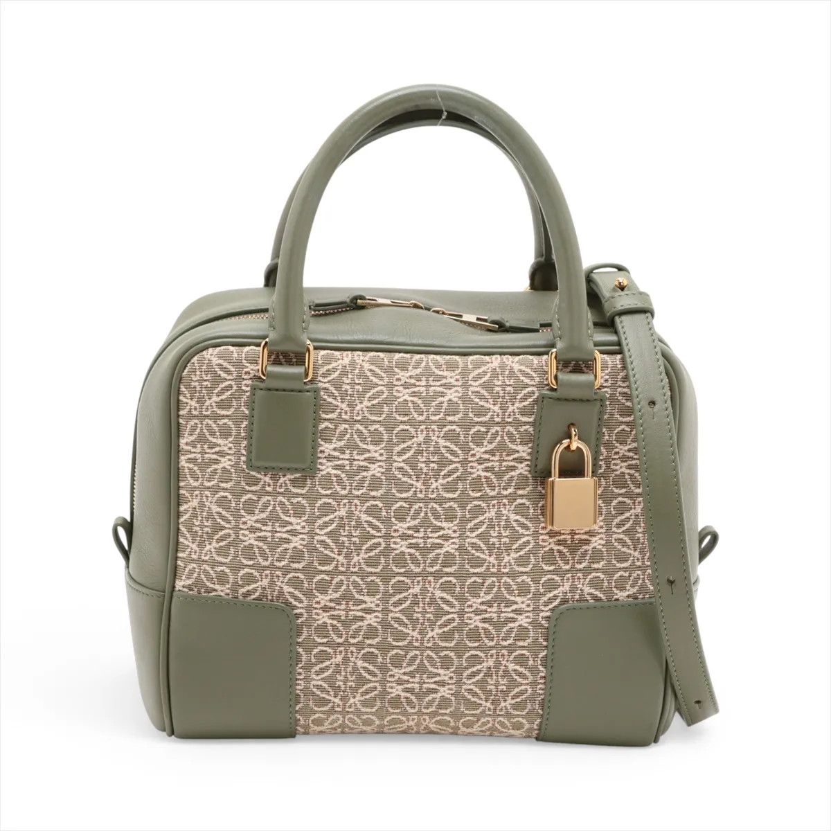 Loewe Repeat Anagram Amazona 19 Canvas & Leather 2 Way Handbag Khaki