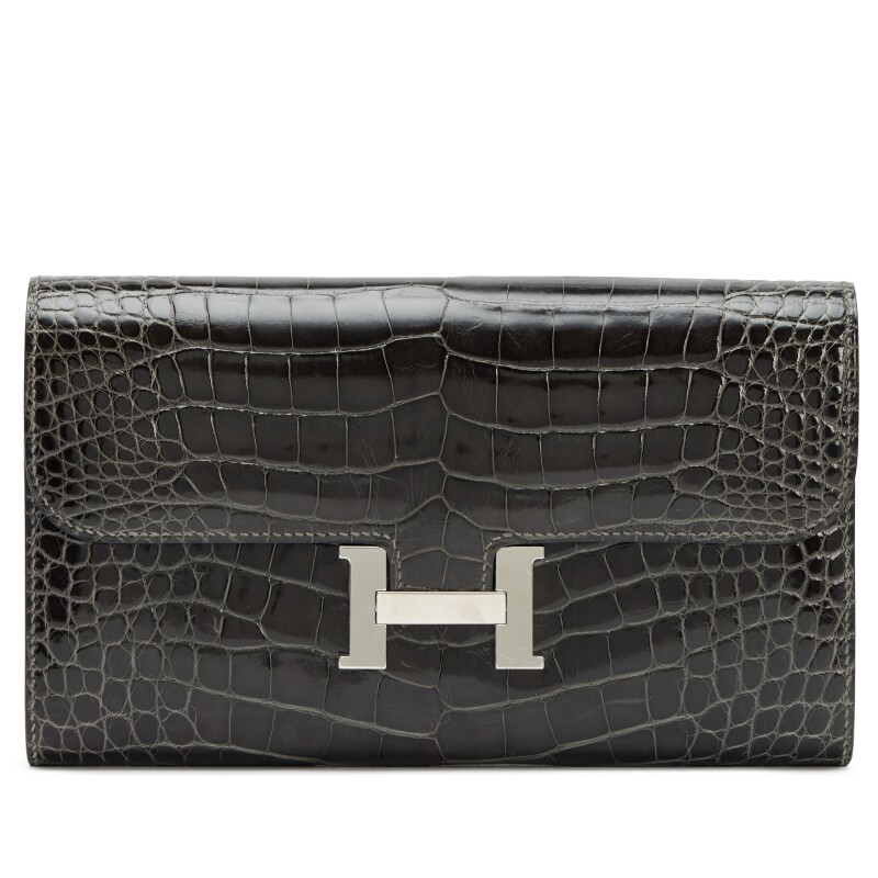 Hermes Graphite Shiny Alligator Constance Long Wallet Palladium Hardware, 2015