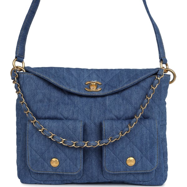 Chanel Chanel Large Supple Twins Hobo Bag Blue Denim Brushed Gold Hardware