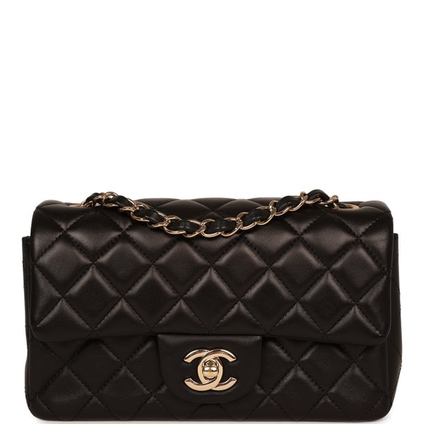 Pre-owned Chanel Mini Classic Rectangular Flap Bag Black Lambskin Light Gold Hardware