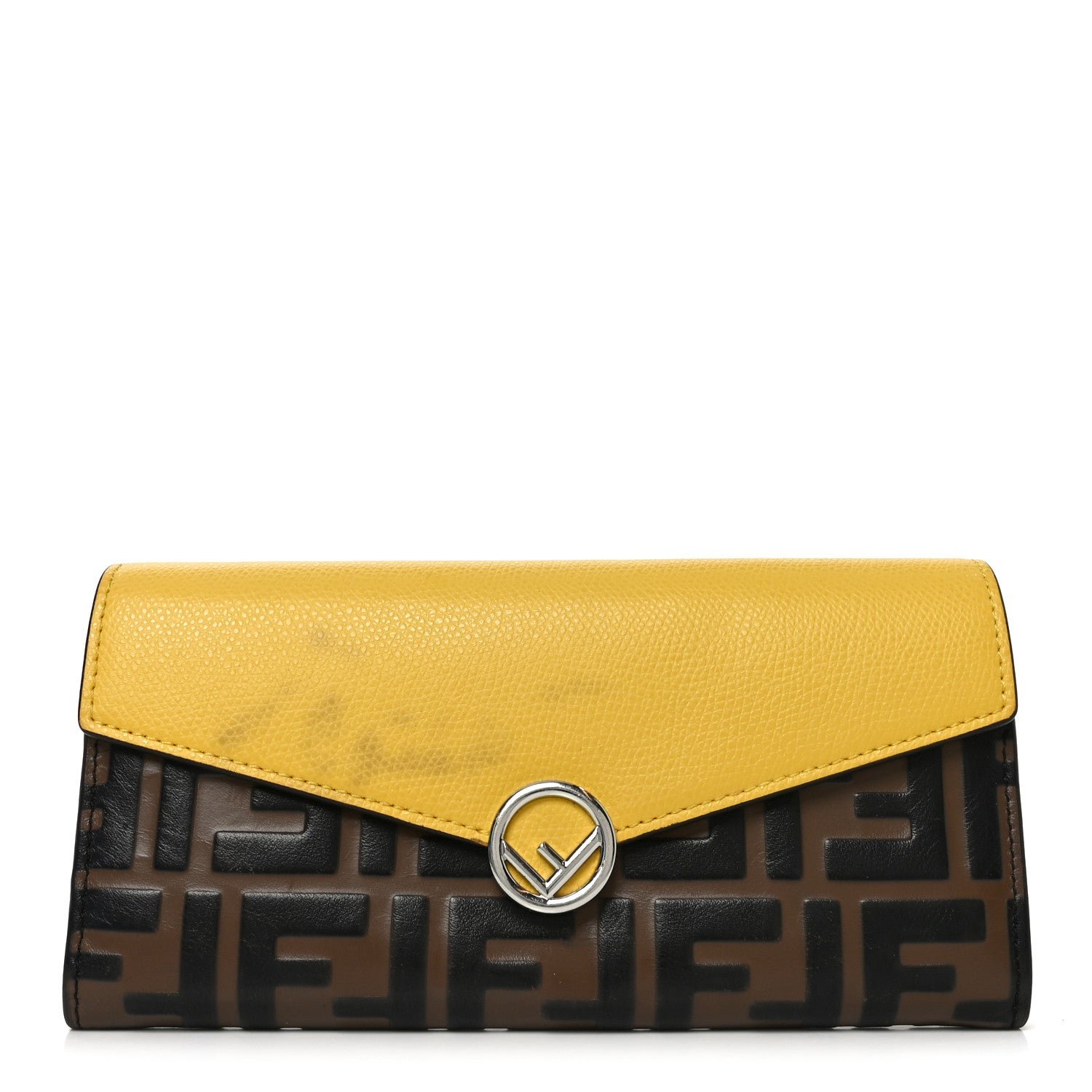 Fendi Vitello Cruise F is Fendi Bi-Color FF 1974 Embossed Continental Envelope Wallet On Chain Maya Yellow