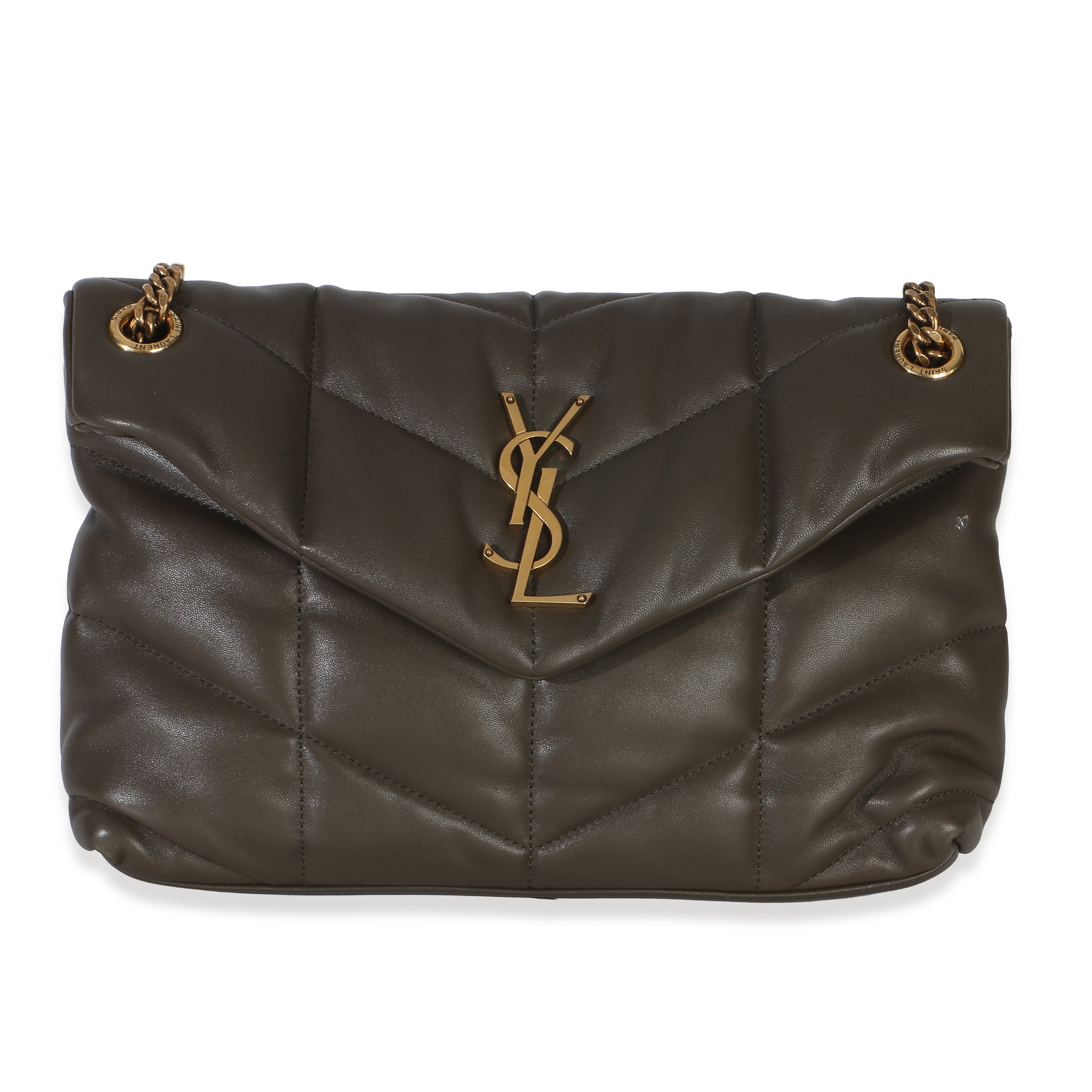 Olive Green Quilted Lambskin Small Loulou Puffer Chain Satchel