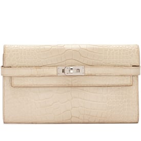 Hermes Beton Matte Alligator Kelly Wallet Palladium Hardware, 2013