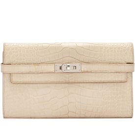 Hermes Beton Matte Alligator Kelly Wallet Palladium Hardware, 2013