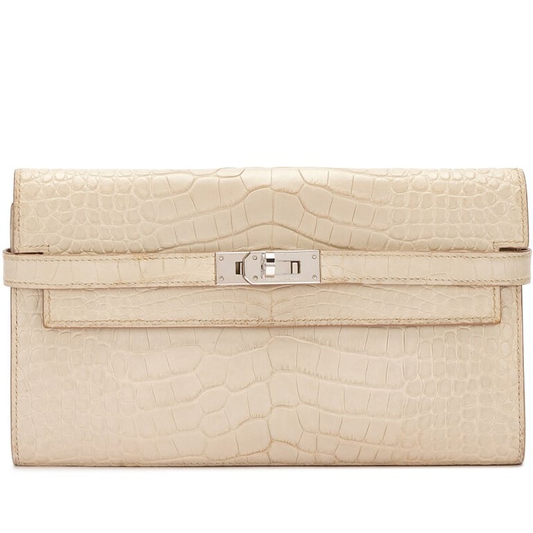 Hermes Beton Matte Alligator Kelly Wallet Palladium Hardware, 2013