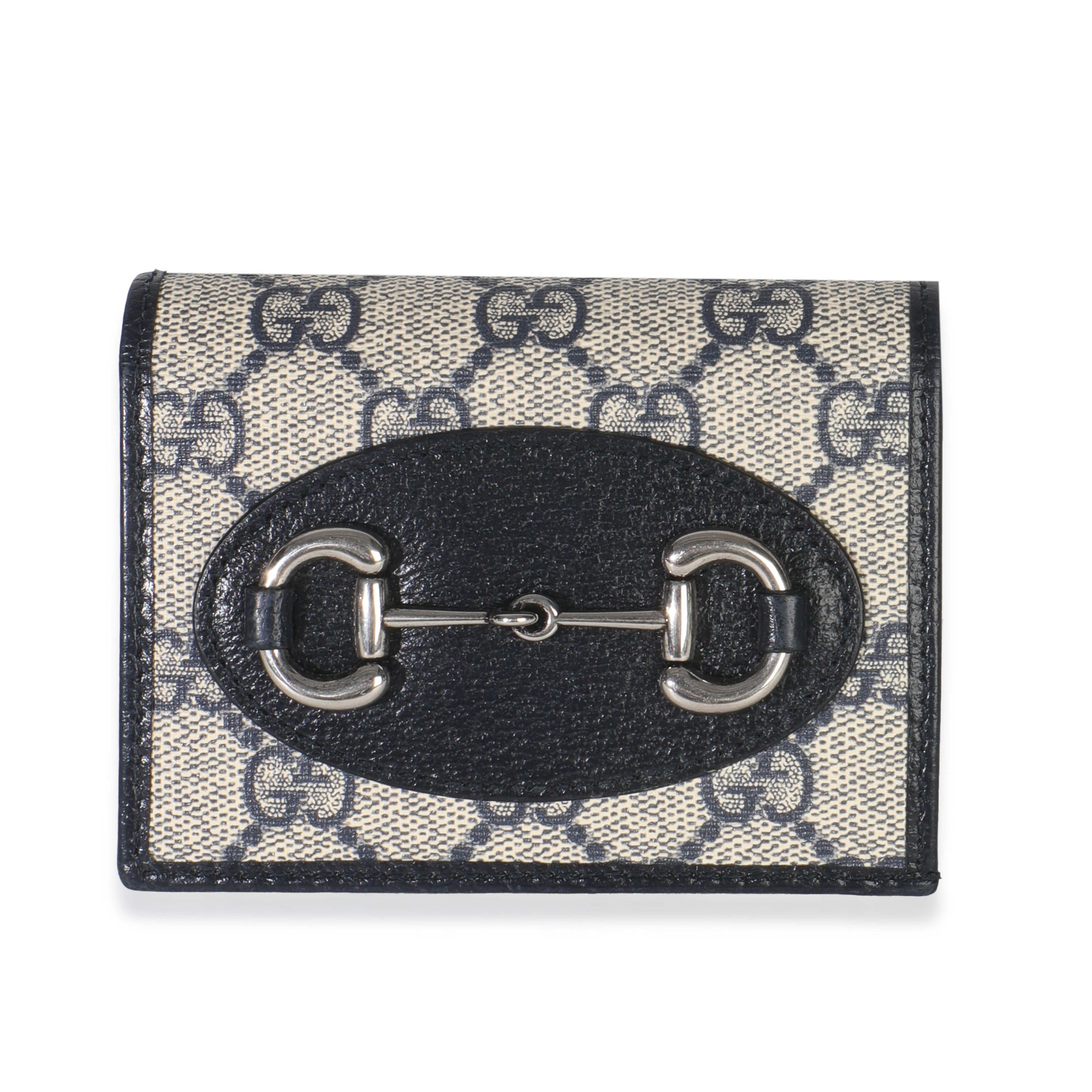 Gucci Navy GG Supreme Canvas 1955 Horsebit Card Case Wallet