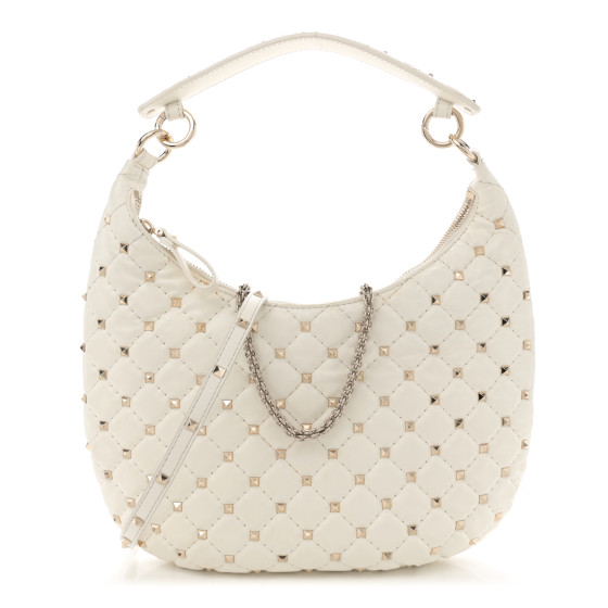 Valentino Garavani Nappa Small Rockstud Spike Hobo Ivory