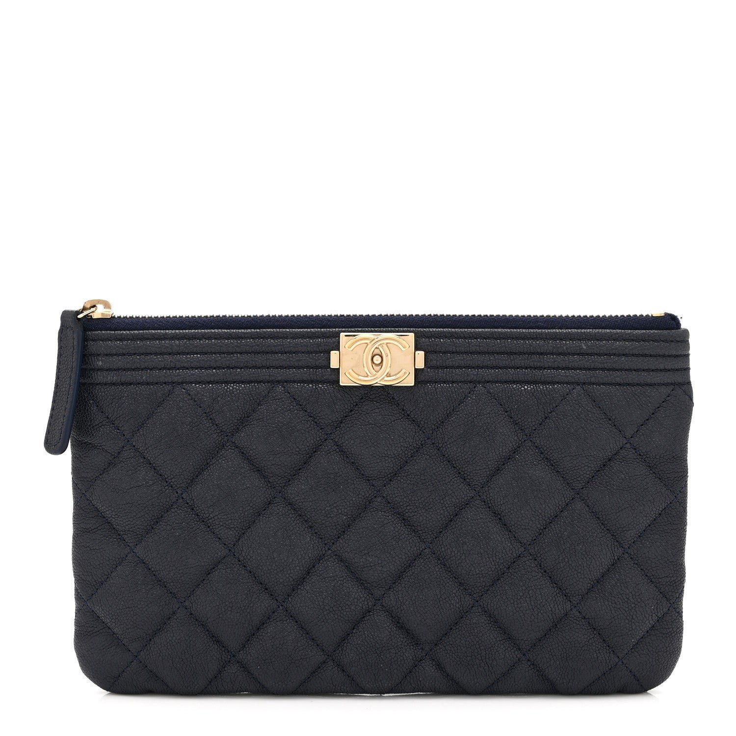 Chanel Caviar Quilted Small Zipped Boy Pouch Navy Blue