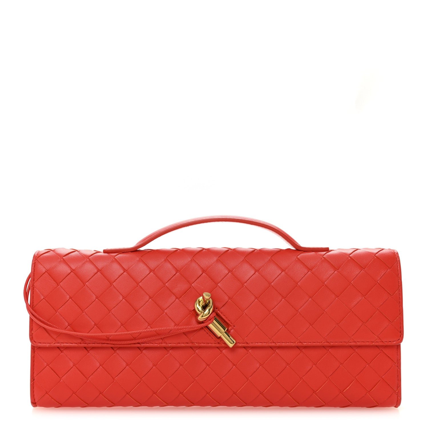 Bottega Veneta Nappa Intrecciato Long Andiamo Top Handle Clutch Orange