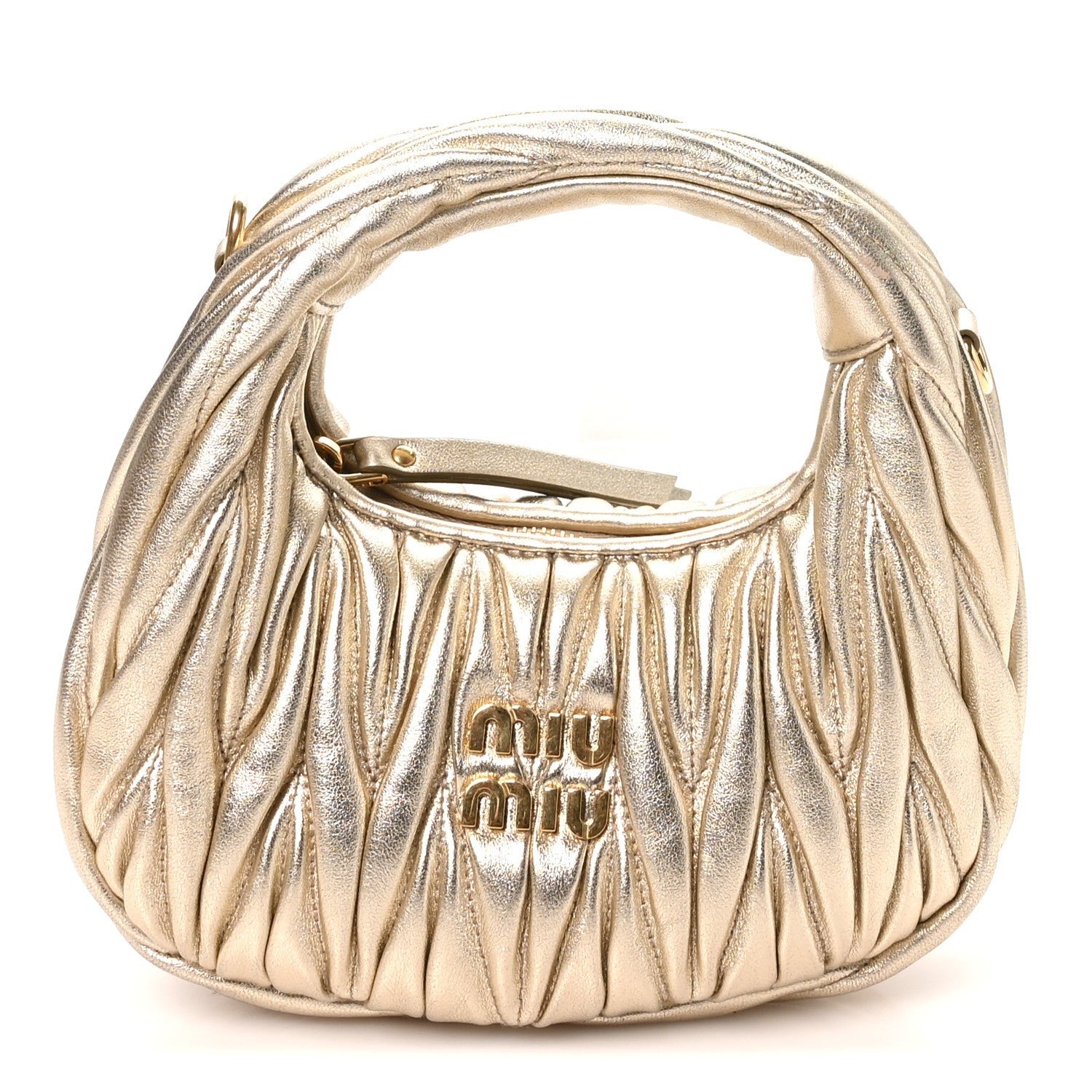 Miu Miu Metallic Nappa Matelasse Mini Wander Hobo Pirite