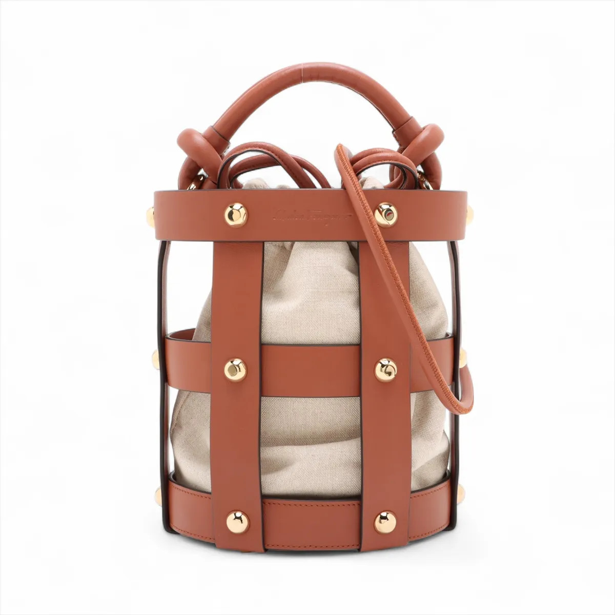 Ferragamo Gancini buckets Leather 2 Way Shoulder Bag Brown