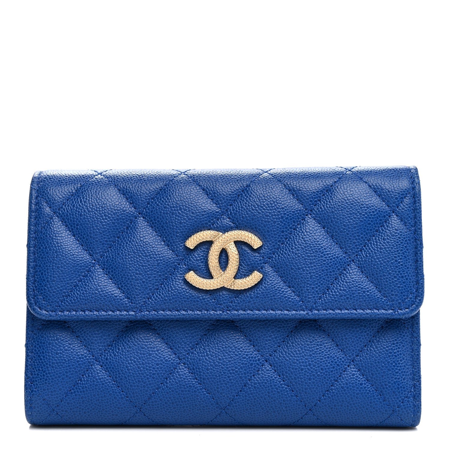 Chanel Caviar Quilted Studded CC Medium Flap Wallet Blue
