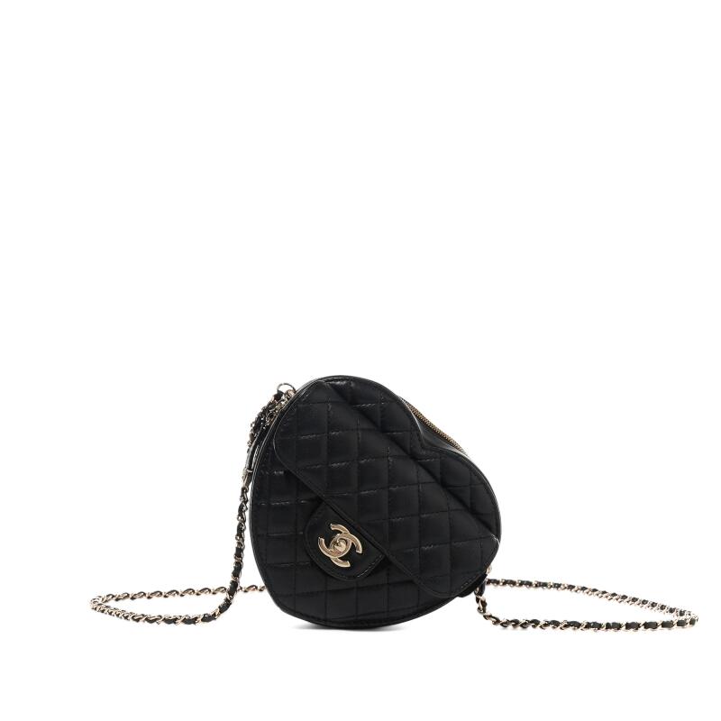 Chanel Black Quilted Lambskin CC In Love Heart Bag Pale Gold Hardware, 2022