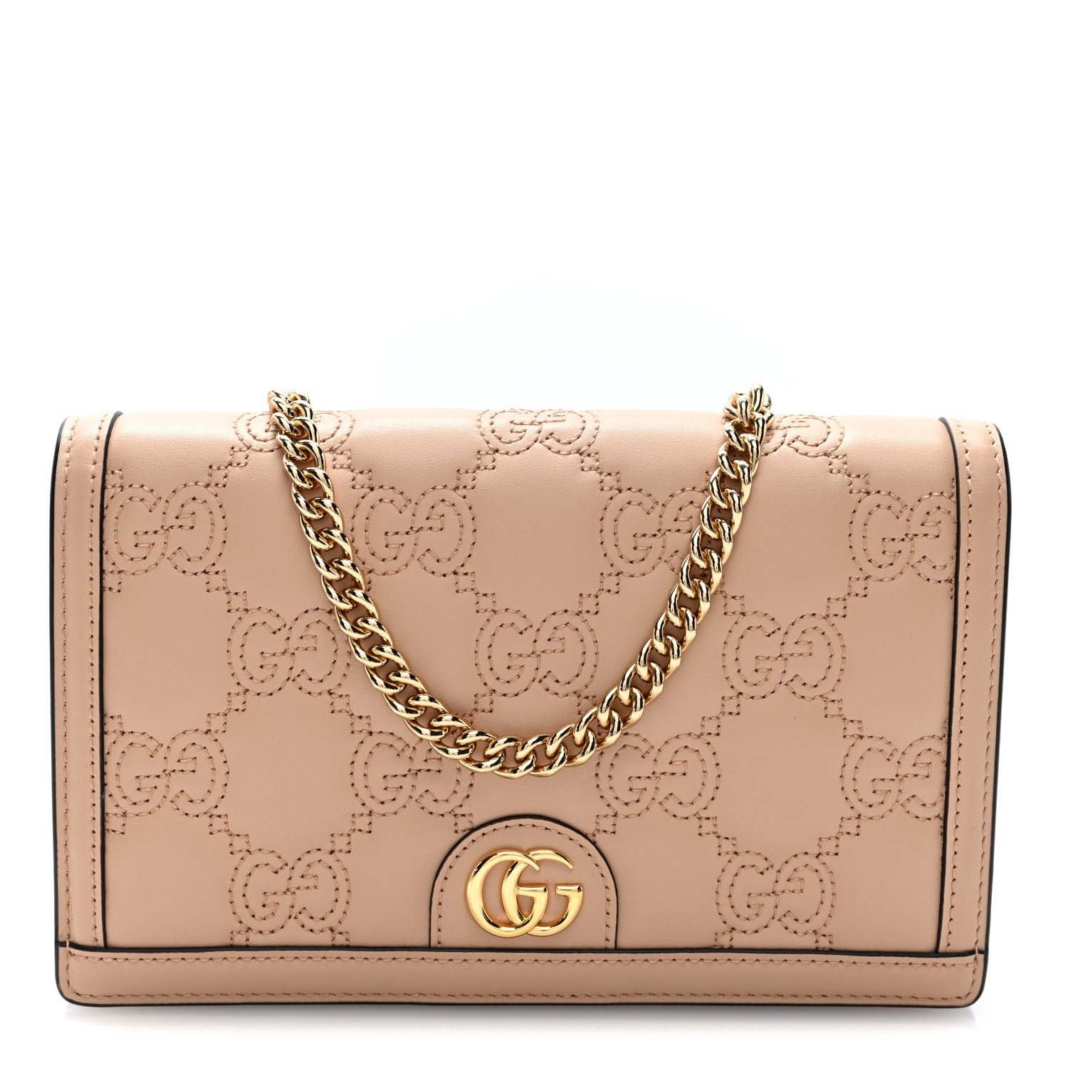 Gucci Calfskin GG Matelasse Chain Wallet Perfect Pink
