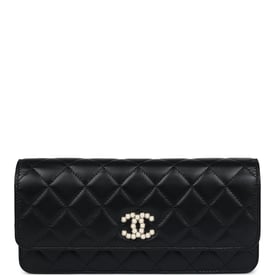 Chanel Chanel Small Pearl Clutch with Chain Black Lambskin Gold Hardware