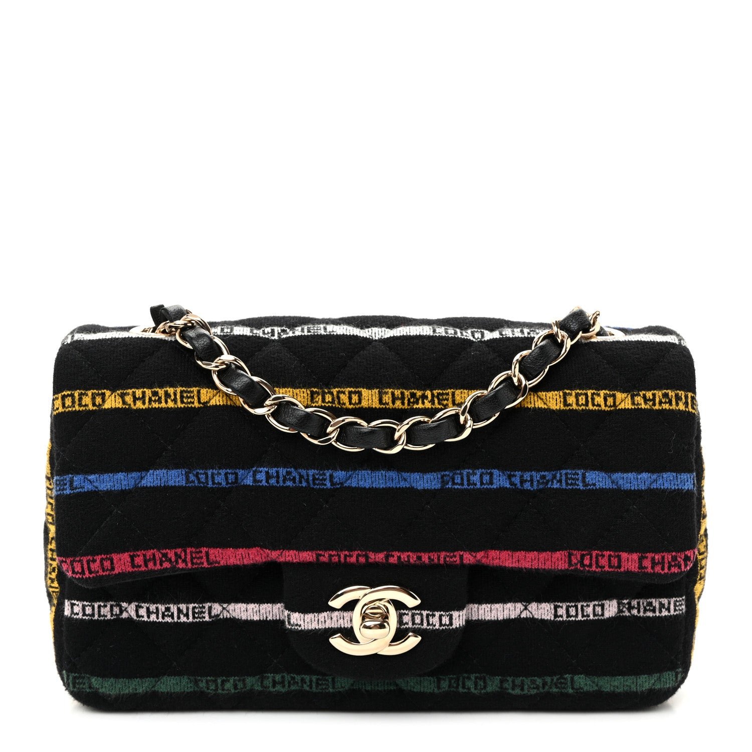 Chanel Jersey Quilted Mini Rectangular Flap Black Multicolor