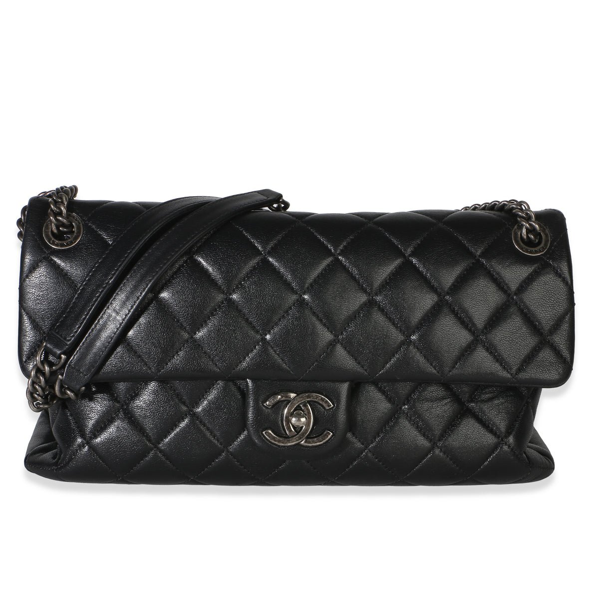Black Quilted Sheepskin Medium Burgundy Rocks Flap Bag