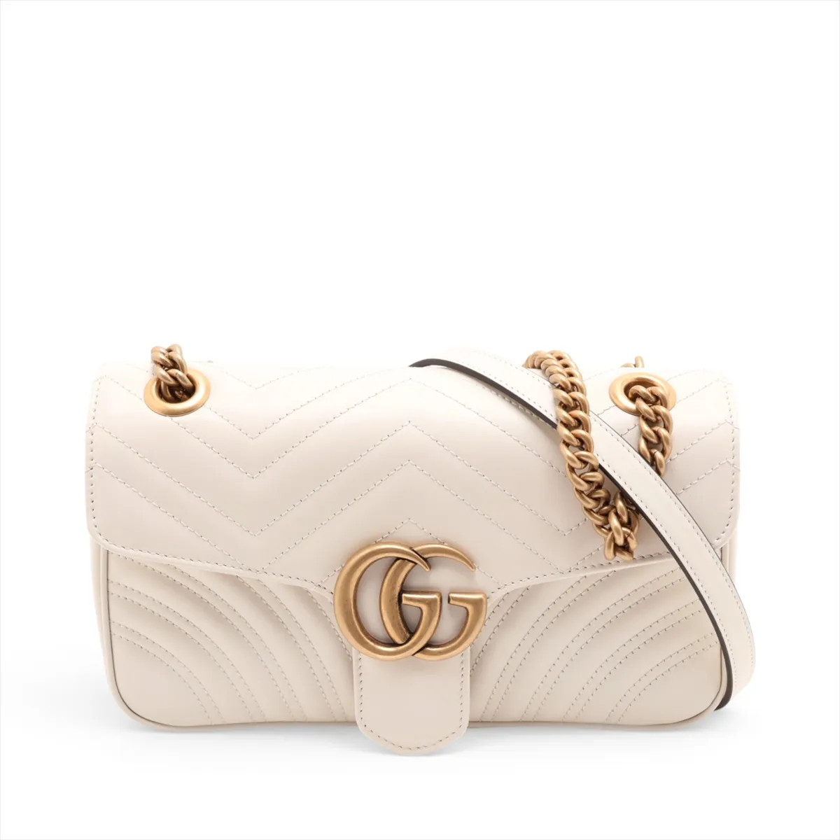 Gucci GG Marmont 443497 Leather Chain Shoulder Bag Ivory