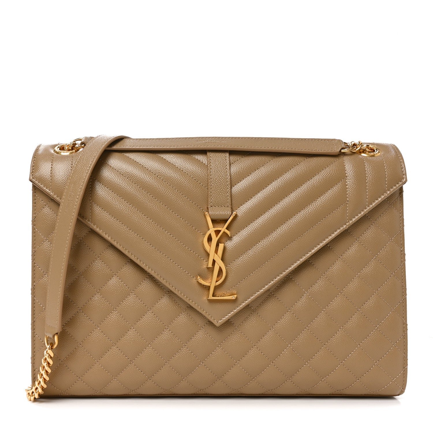 Saint Laurent Grain De Poudre Mixed Matelasse Large Triquilt Monogram Satchel Dark Latte