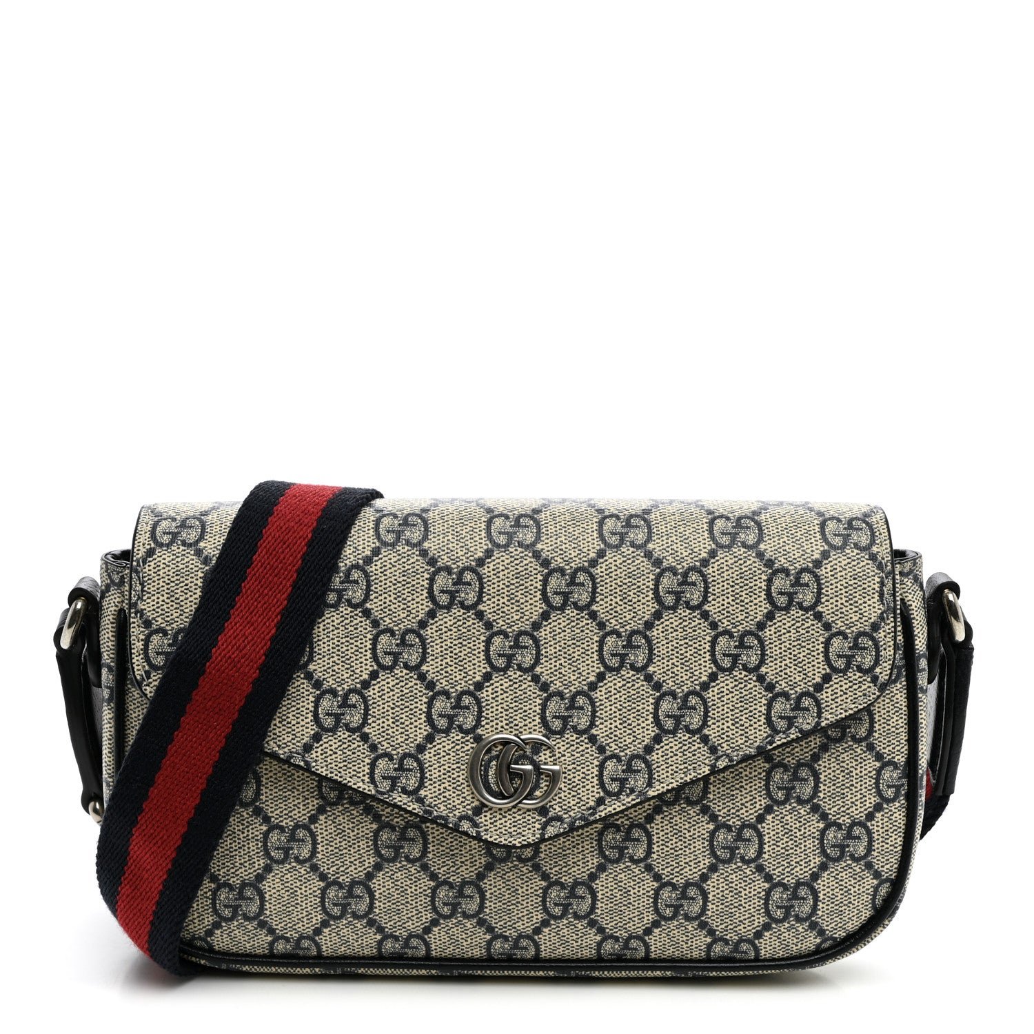 Gucci GG Supreme Monogram Textured Dollar Calfskin Web Mini Ophidia Envelope Shoulder Bag Beige Blue