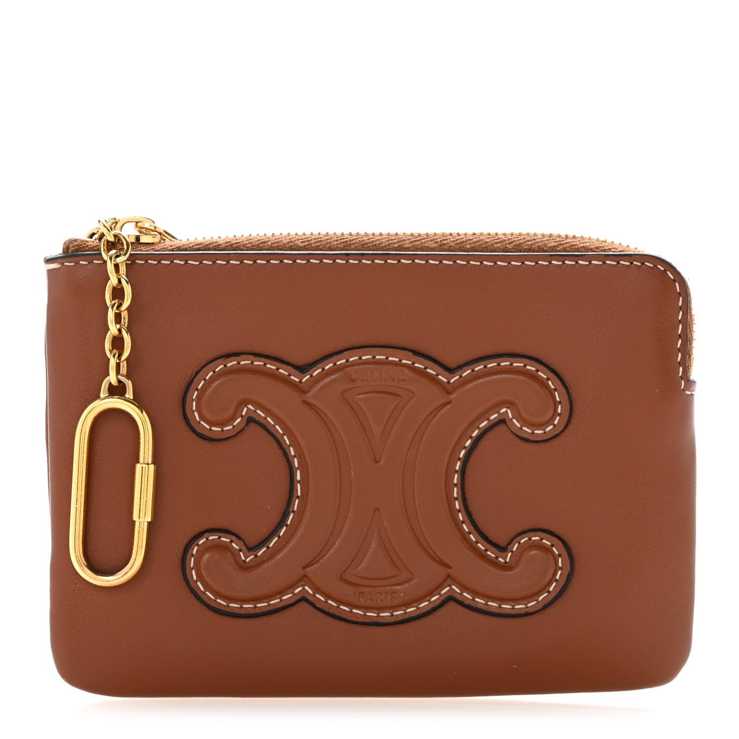 Celine Smooth Calfskin Cuir Triomphe Coin and Card Pouch With Hook Tan