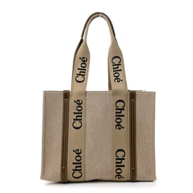 Chloe Linen Calfskin Medium Woody Ribbon Tote Bronze Brown