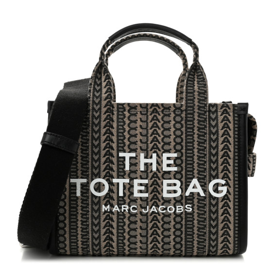 Marc Jacobs Cotton Jacquard Monogram Mini The Traveler Tote Bag Beige Multicolor