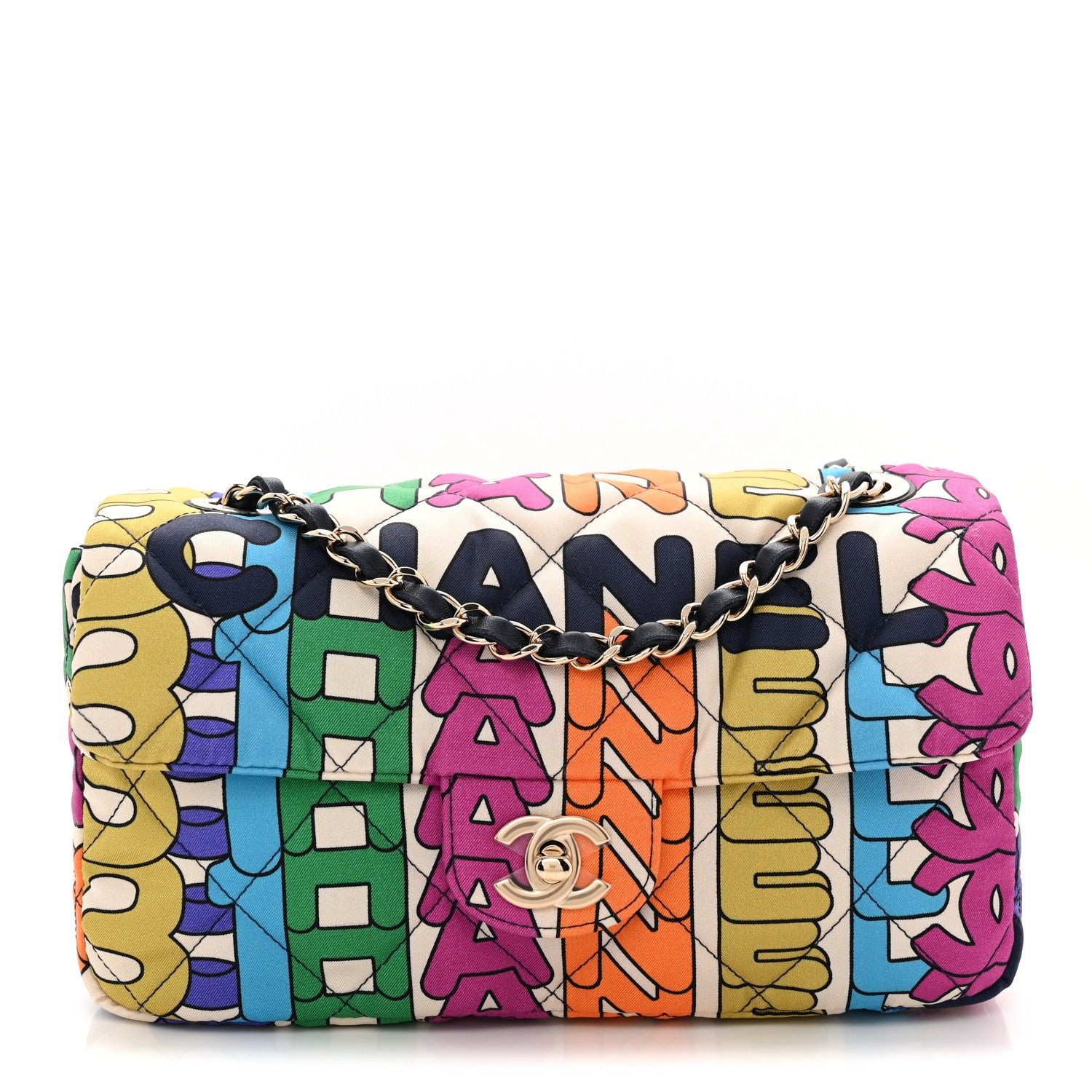 Chanel Printed Fabric Quilted Logo Single Flap Bag Multicolor