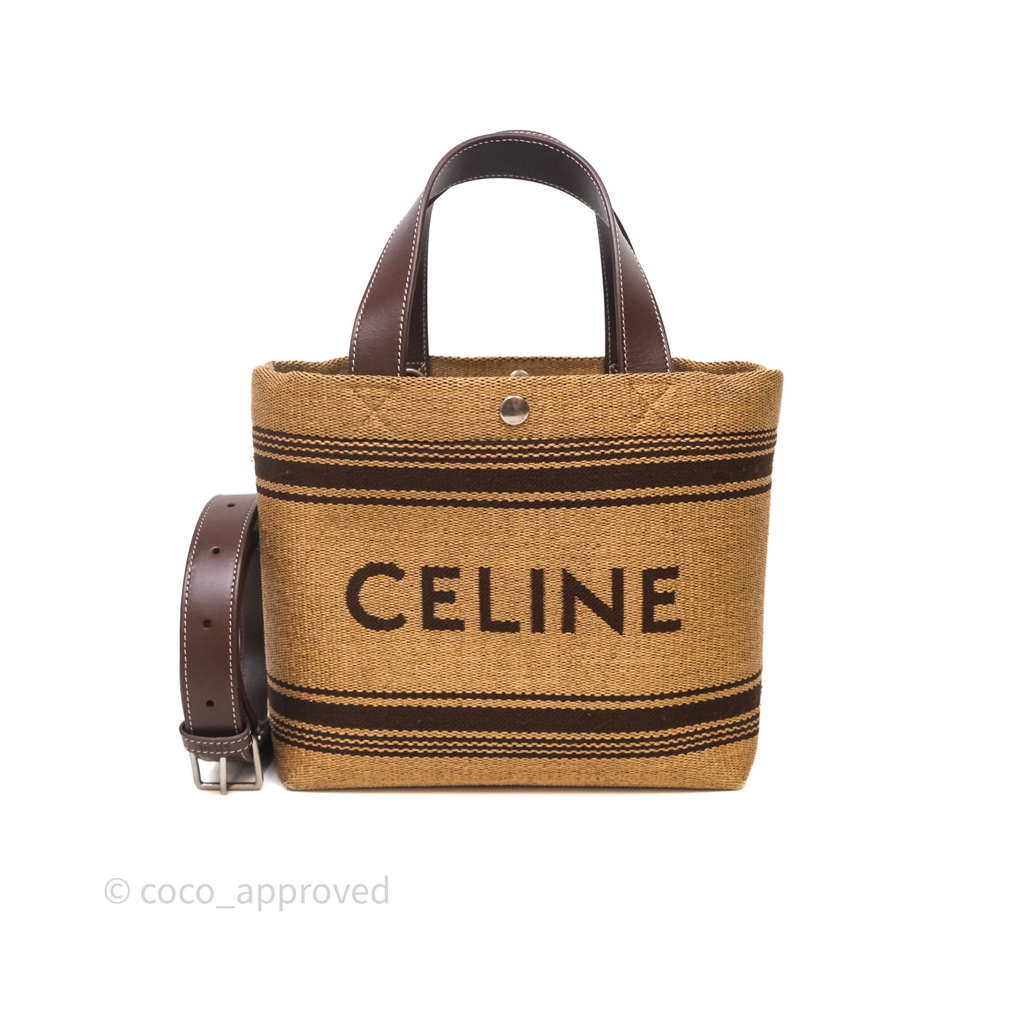 Celine Mini Cabas Raffia Tote Bag Natural/ Chestnut