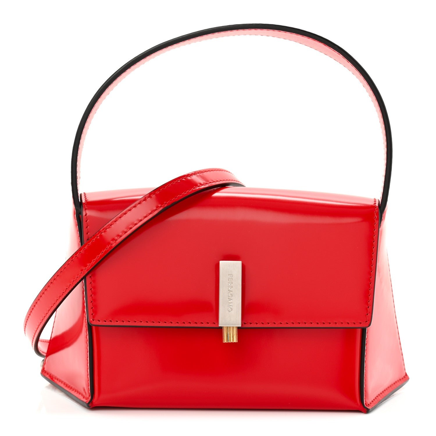 Salvatore Ferragamo Salvatore Ferragamo Brushed Calfskin Small Geometric Prisma Shoulder Bag Flame Red