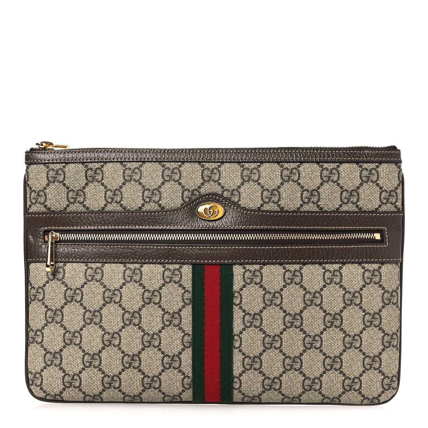 Gucci GG Supreme Monogram Large Ophidia Pouch Clutch Brown