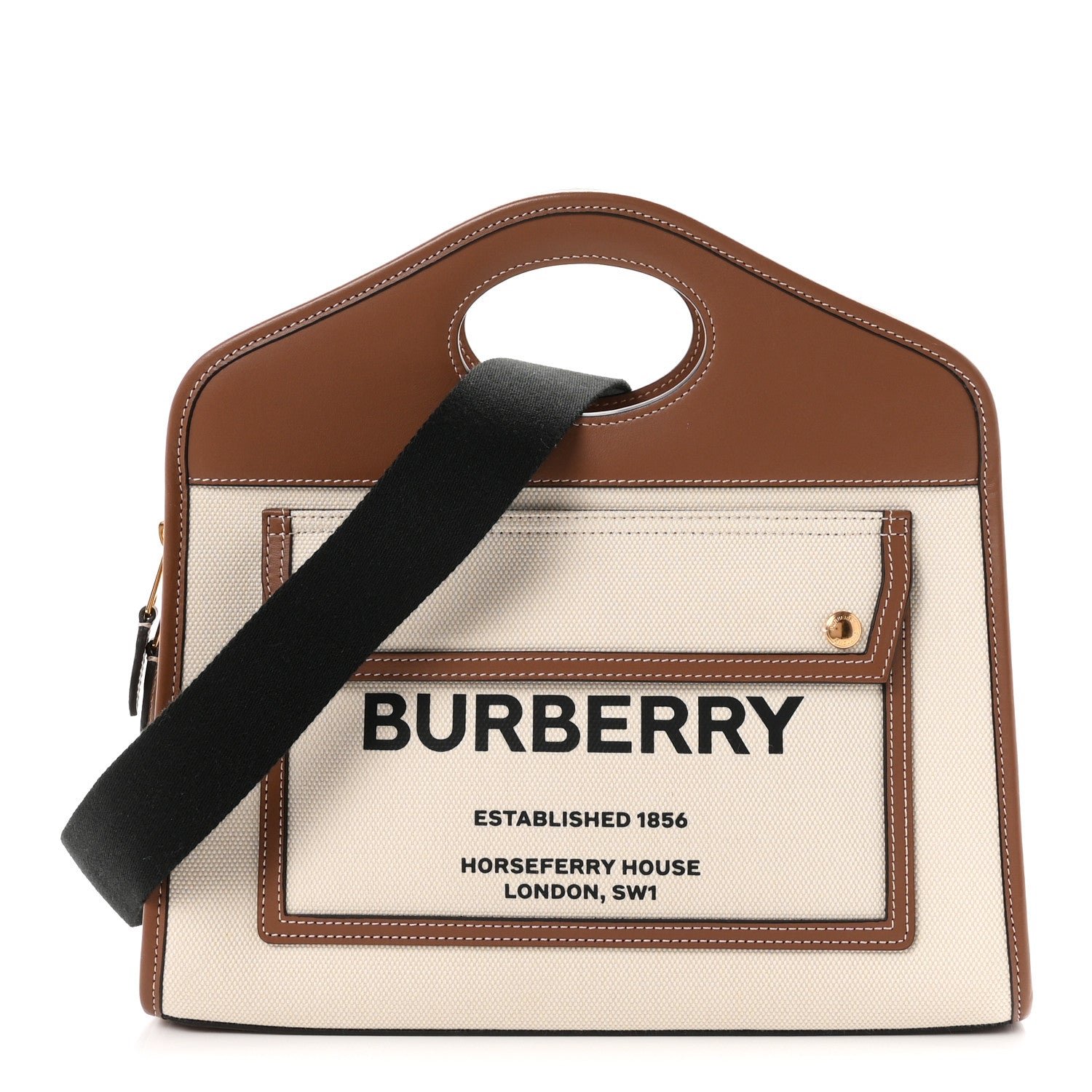 Burberry Canvas Smooth Calfskin Two Tone Small Pocket Bag Natural Malt Brown