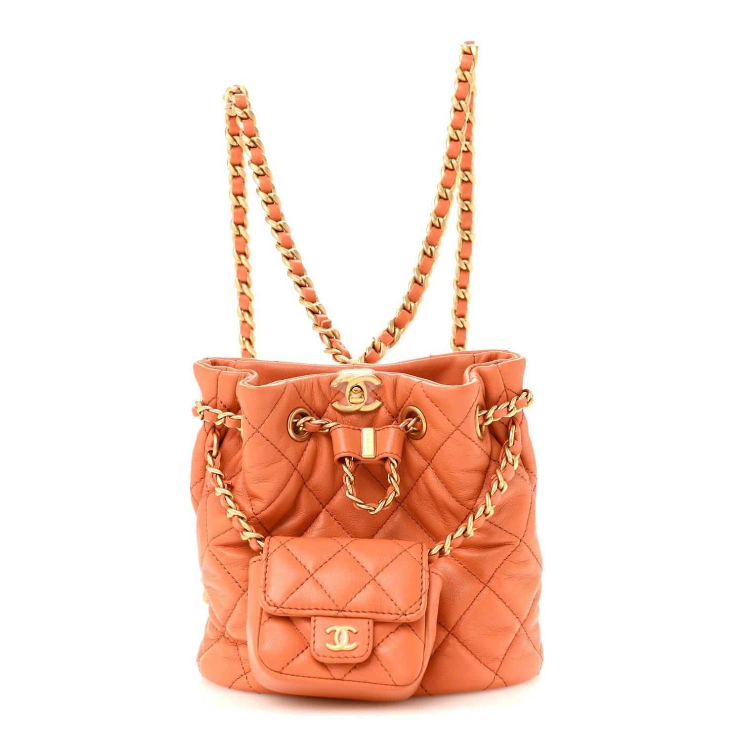 Chanel Calfskin Quilted Small CC Chain Bucket Backpack Orange