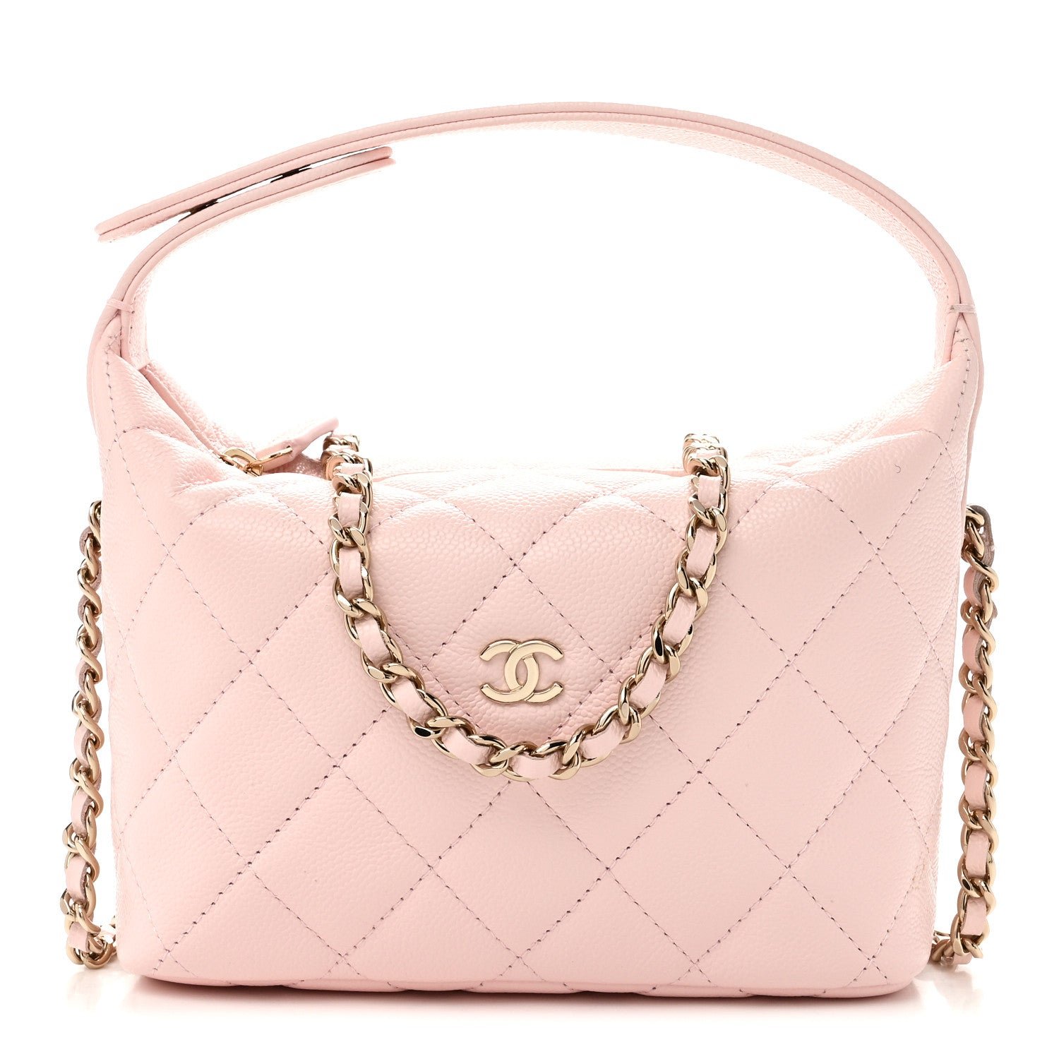Chanel Caviar Quilted Hobo Clutch With Chain Light Pink