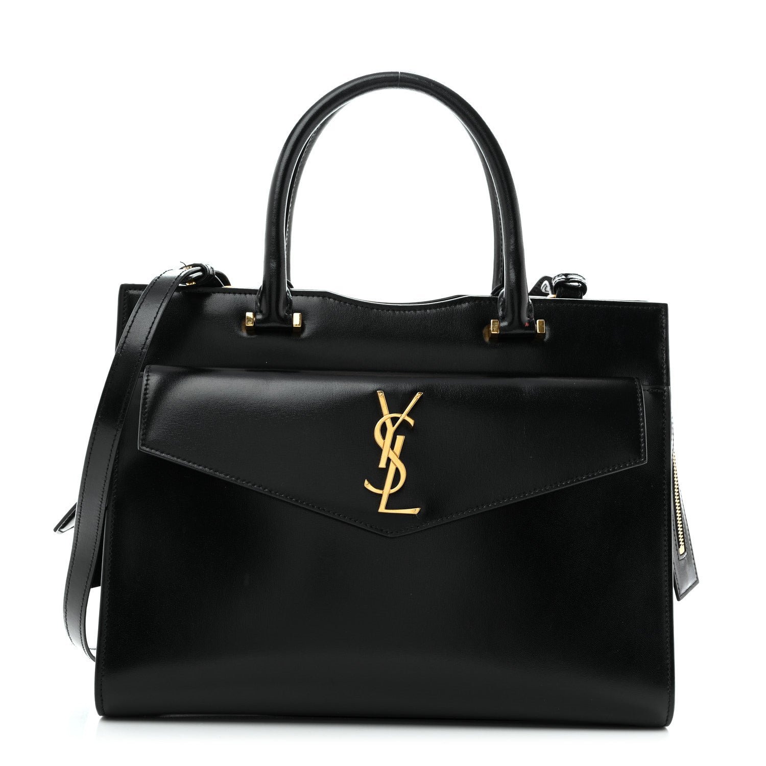 Saint Laurent Shiny Calfskin Medium Uptown Tote Black