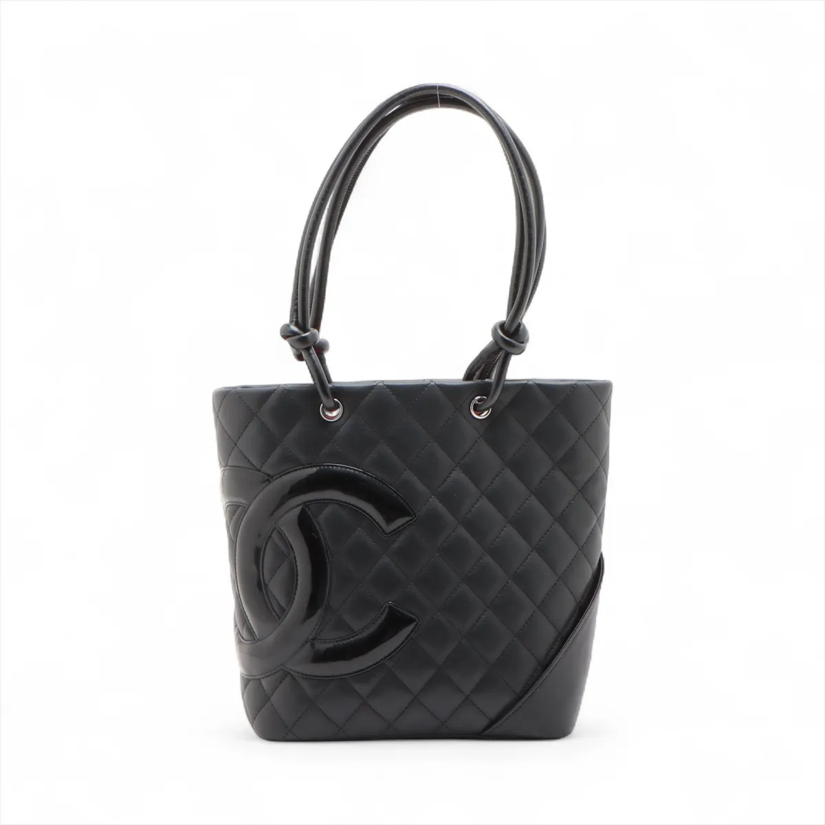 Chanel Cambon Line Lambskin x patent leather Tote bag Black Silver Metal Fitting