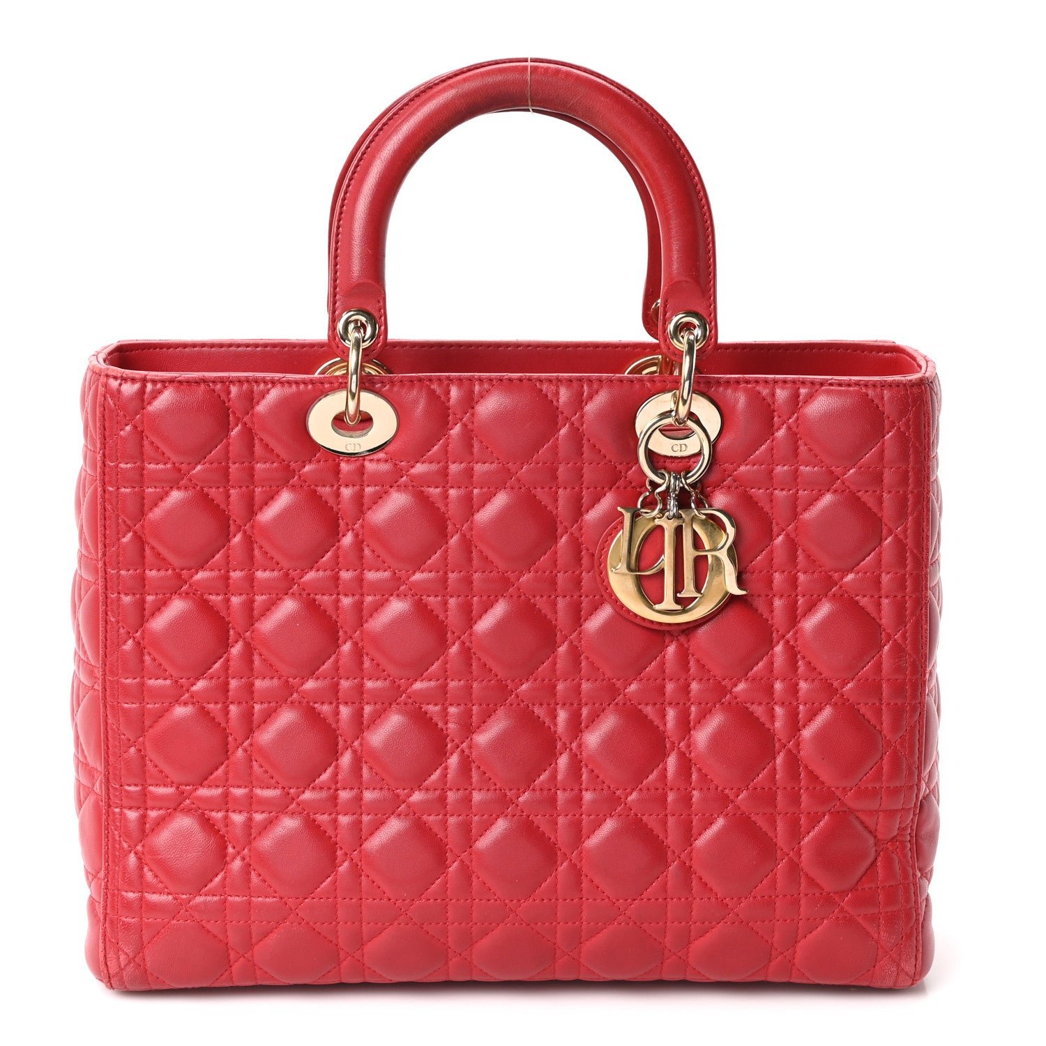 Christian Dior Lambskin Cannage Large Lady Dior Red