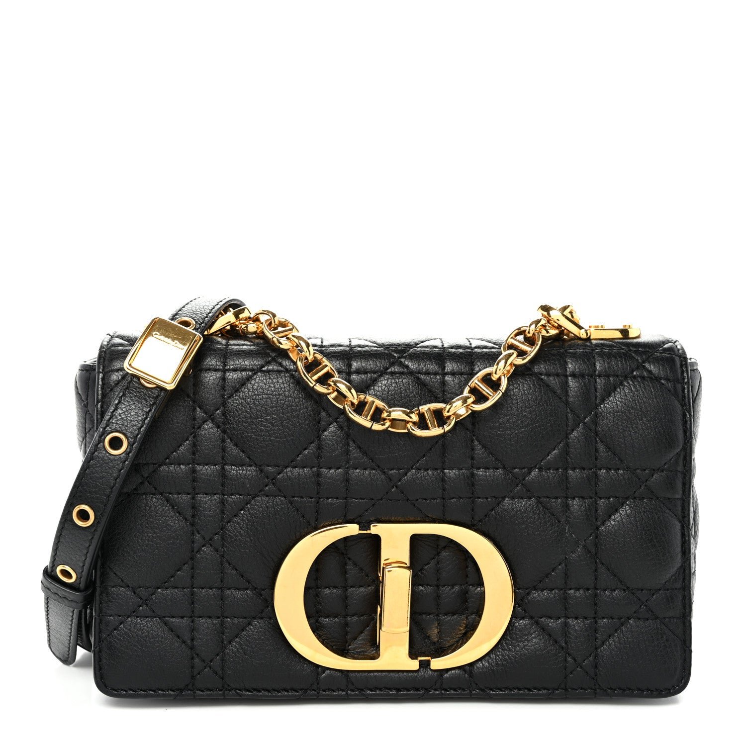 Christian Dior Calfskin Cannage Small Caro Bag Black