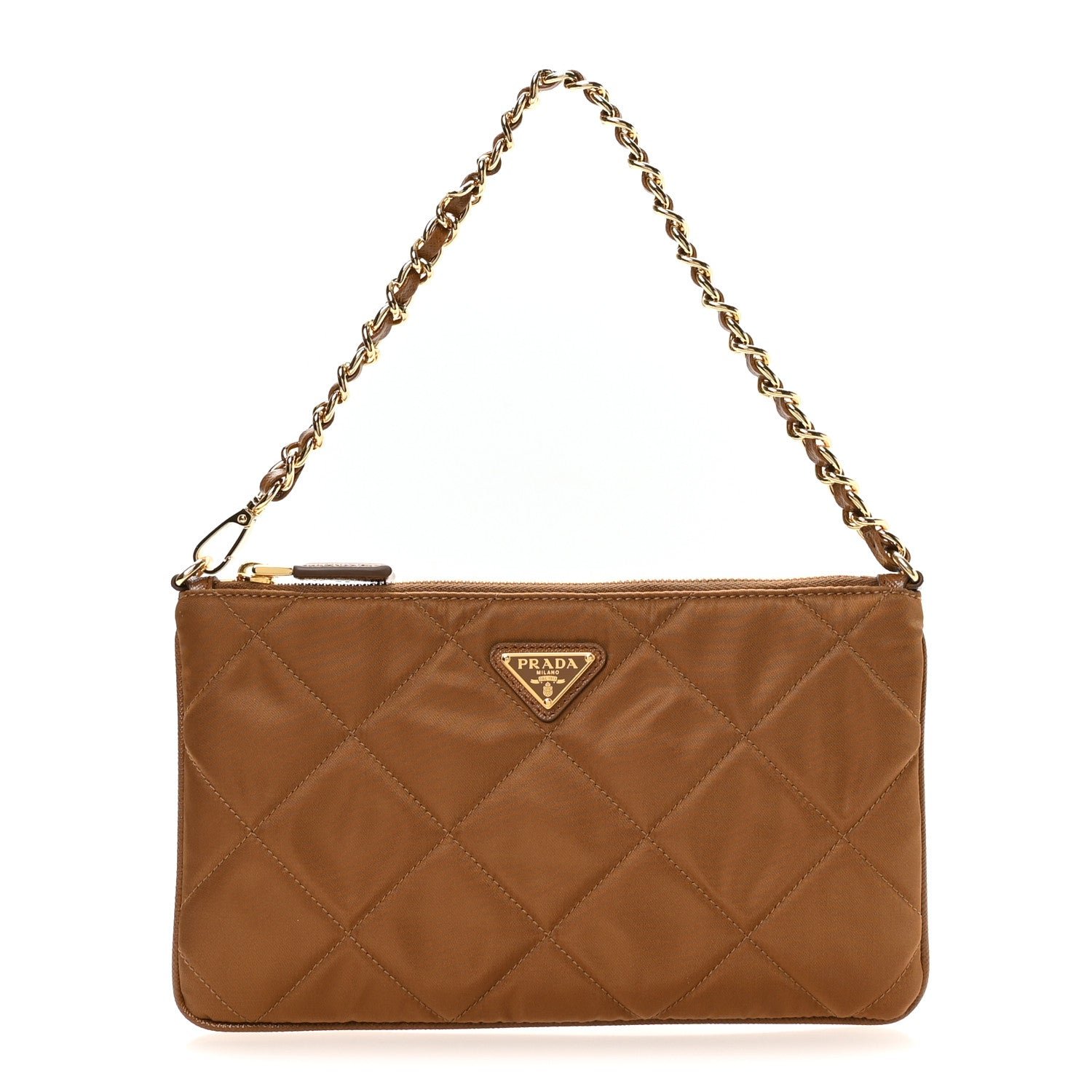 Prada Re-Nylon Tessuto Impuntu Quilted Re-Edition 1995 Chaine Pouch Brandy