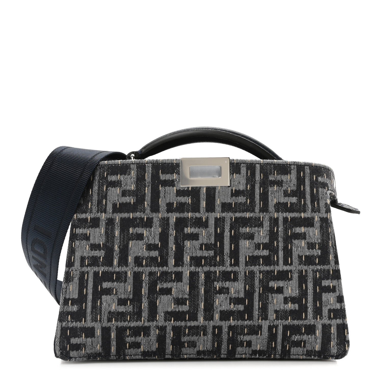 Fendi Chenille Vitello Seta FF Peekaboo I See U X Cross Satchel Blue Notte
