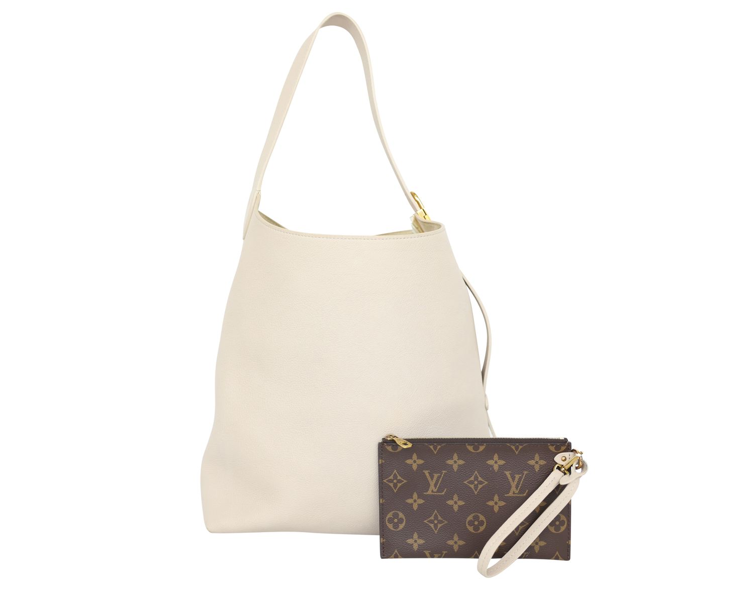 Louis Vuitton Louis Vuitton Low Key Hobo MM Bag Set, Beige Grained Calfskin and Gold Hardware, Preowned in Box WA001
