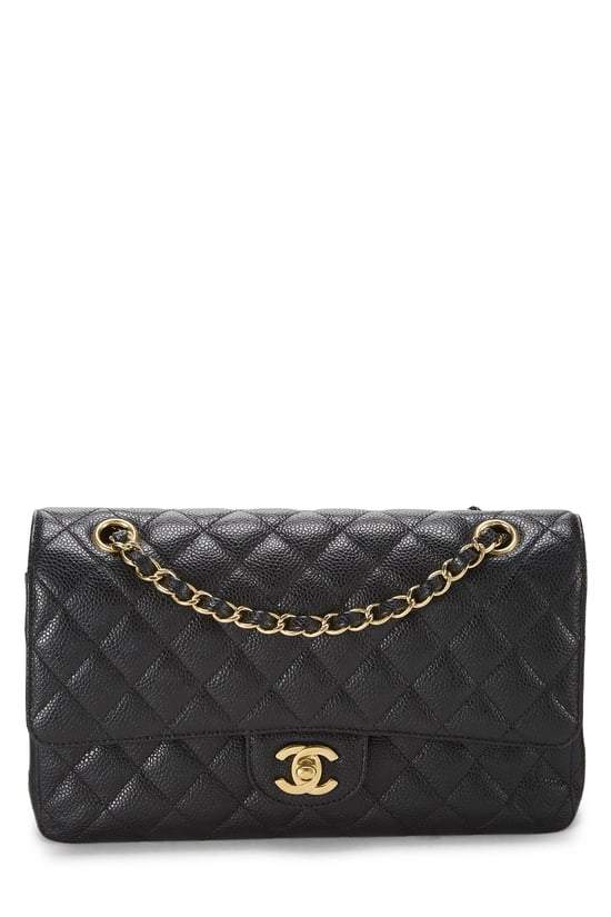 Black Quilted Caviar Classic Double Flap Medium