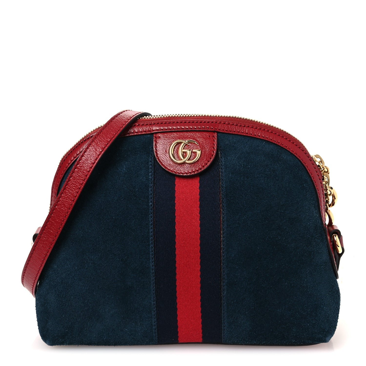 Gucci Suede Calfskin Web Small Ophidia Dome Shoulder Bag New Blue Romantic Cherry