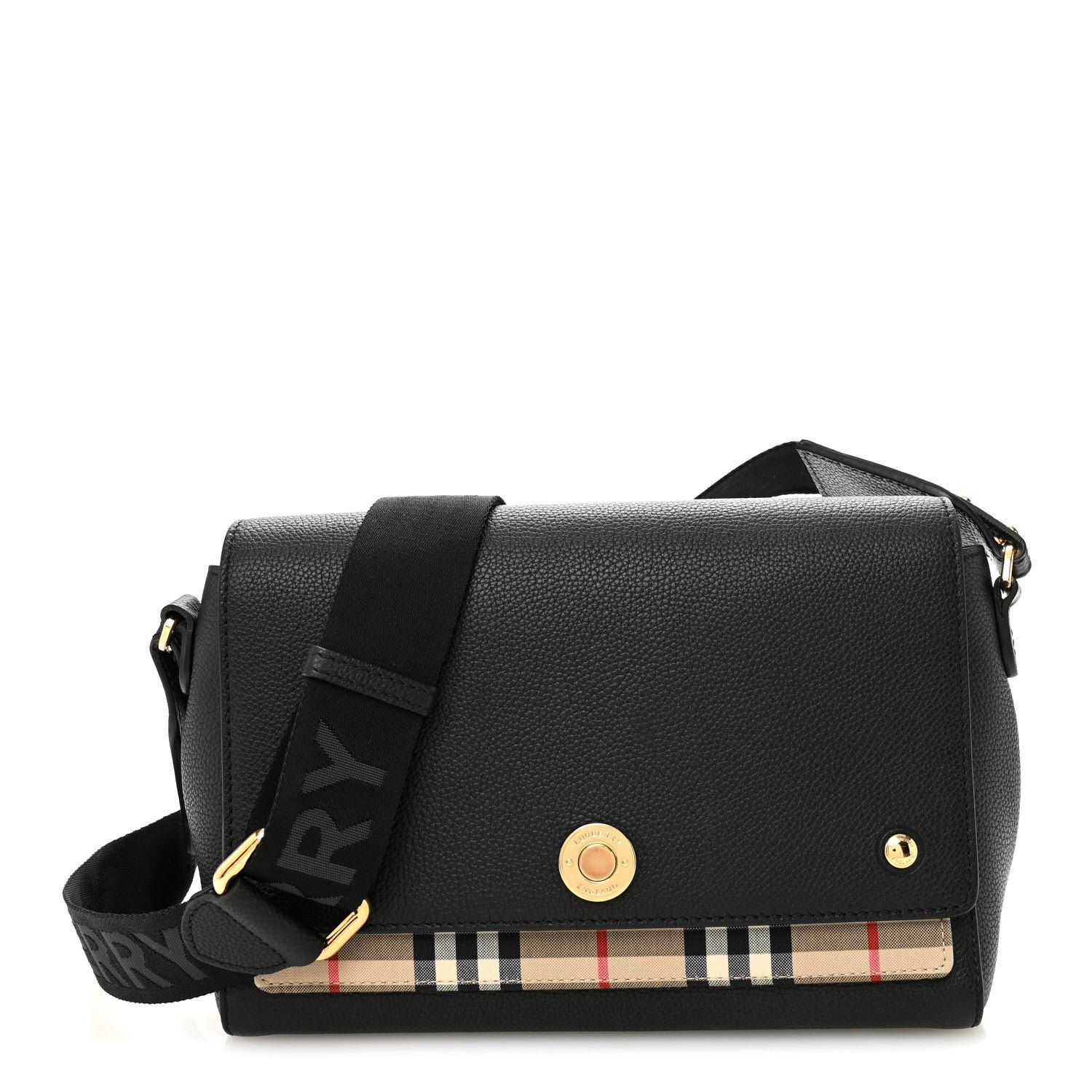 Burberry Grainy Calfskin Vintage Check Note Crossbody Bag Black
