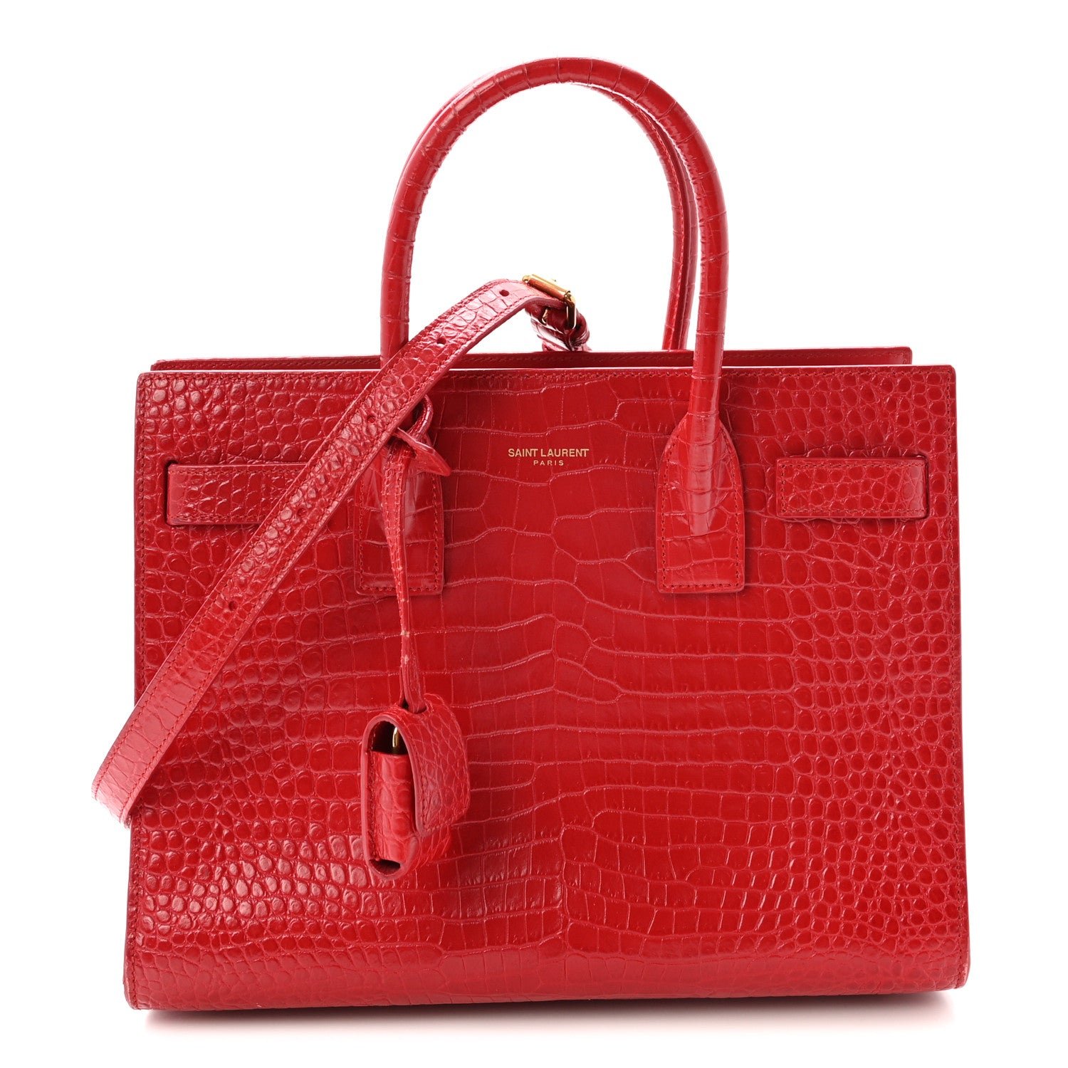 Saint Laurent Calfskin Crocodile Embossed Baby Sac de Jour Eros Red