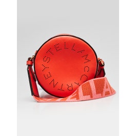 Stella McCartney Stella McCartney Orange Faux Leather Mini Round Crossbody Bag