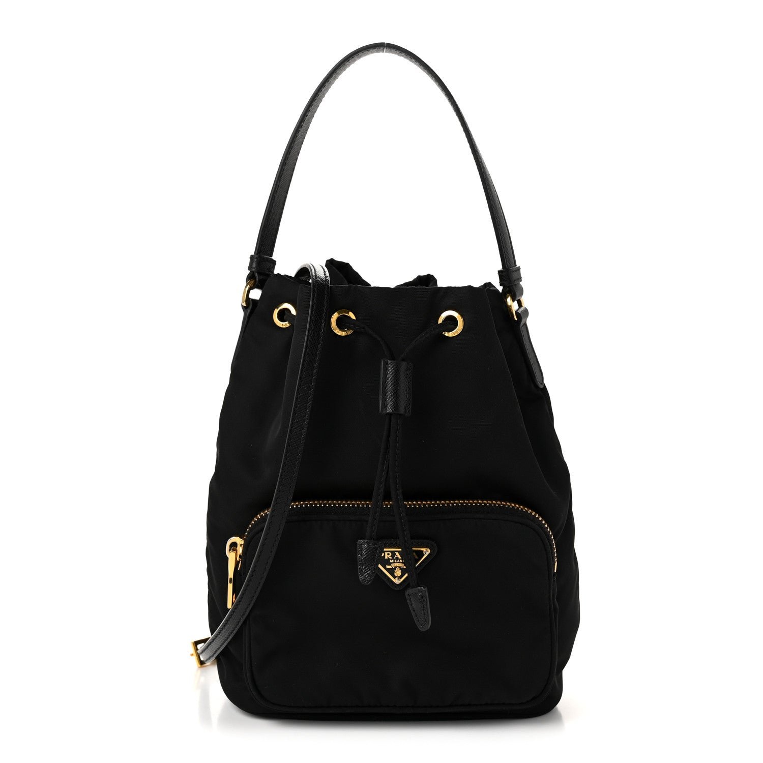 Prada Saffiano Tessuto Nylon Mini Bucket Crossbody Bag Black