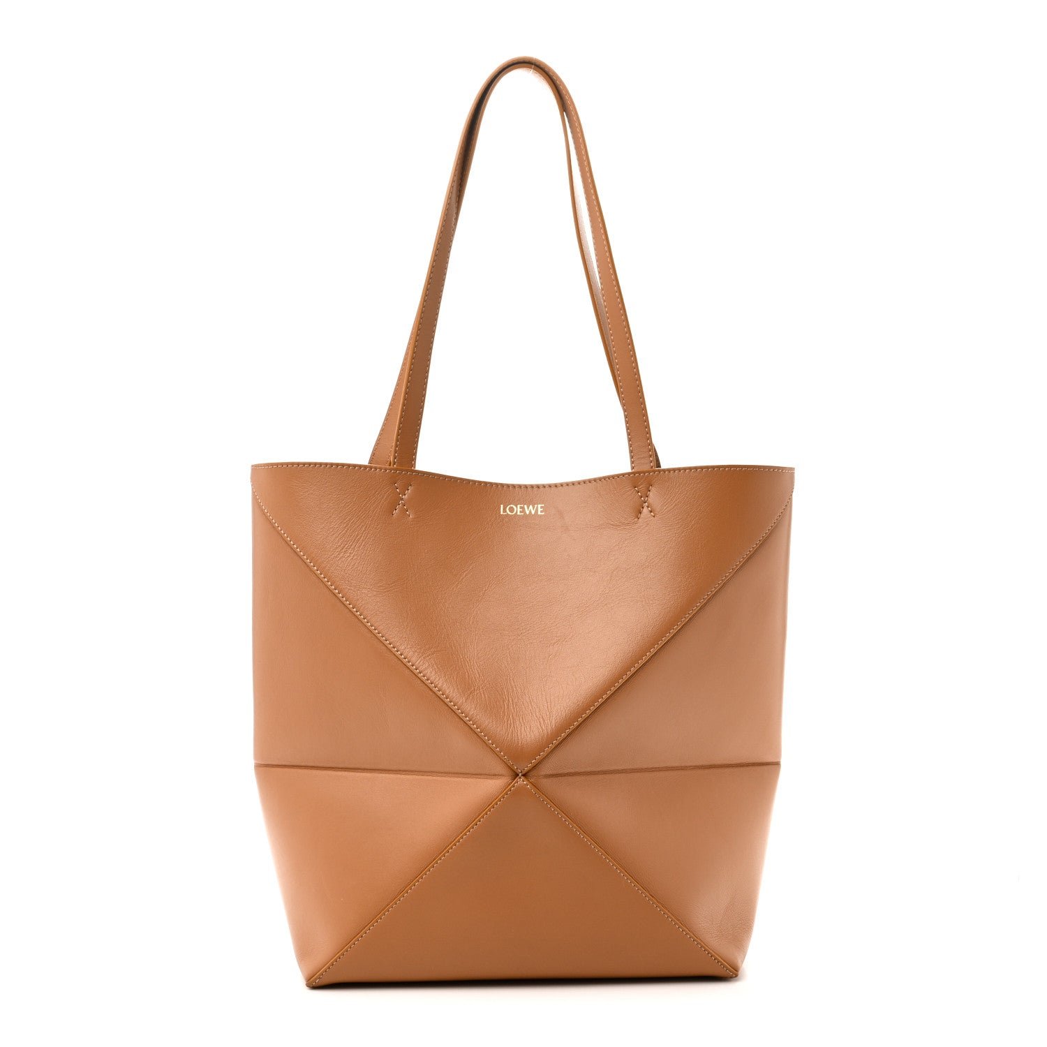 Loewe Shiny Calfskin Medium Puzzle Fold Tote Warm Desert