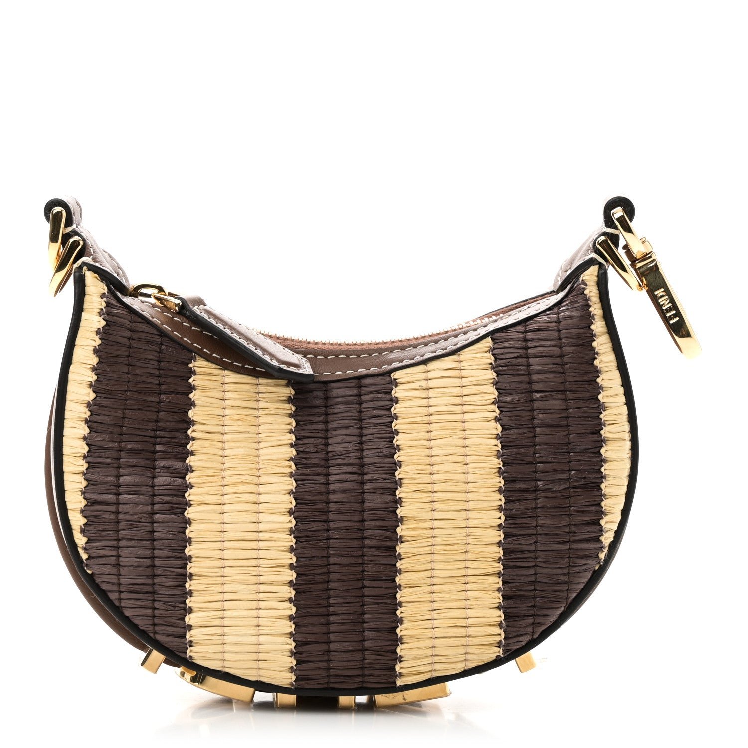 Fendi Raffia Vitello Grace Nano Fendigraphy Hobo Charm Natural Gianduia